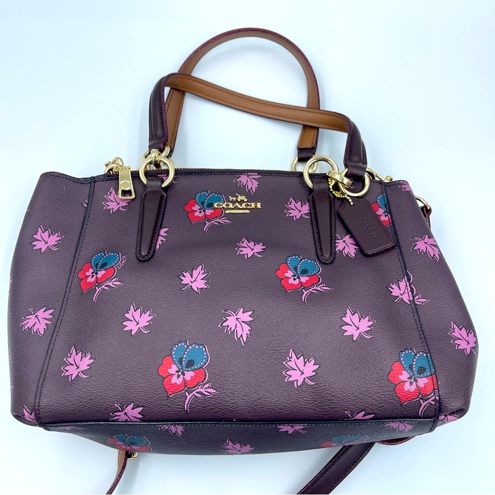 Coach Mini Christie Carryall Wildflower Print Oxblood NWT - Picture 3 of 7